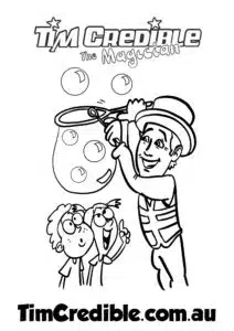 Tim Credible Creating Giant Bubbles for Amazed Kids – Colouring Page