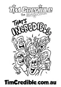Kids Clapping and Cheering for Tim Credible’s Magic Show – Colouring Page