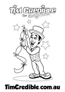 Tim Credible Magically Producing Scarves – Colouring Sheet
